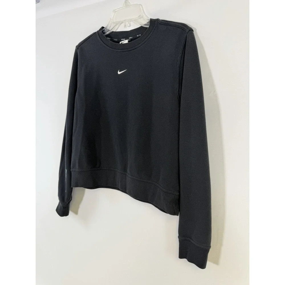 VTG Nike‎ Sweatshirt Womens M Black Long Sleeve Center Swoosh Graphic Back Crew